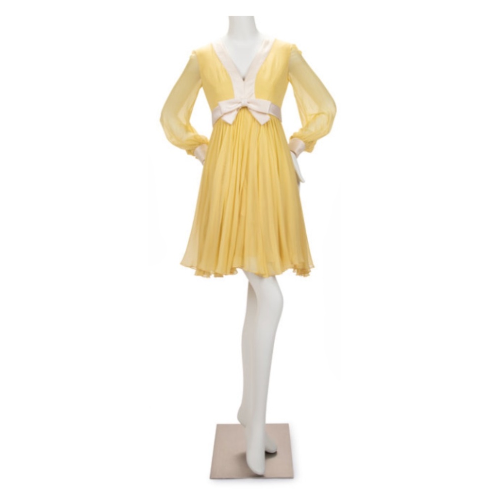 VINTAGE 1970s Malcolm Starr Yellow Chiffon Dress - Vintage Size 10